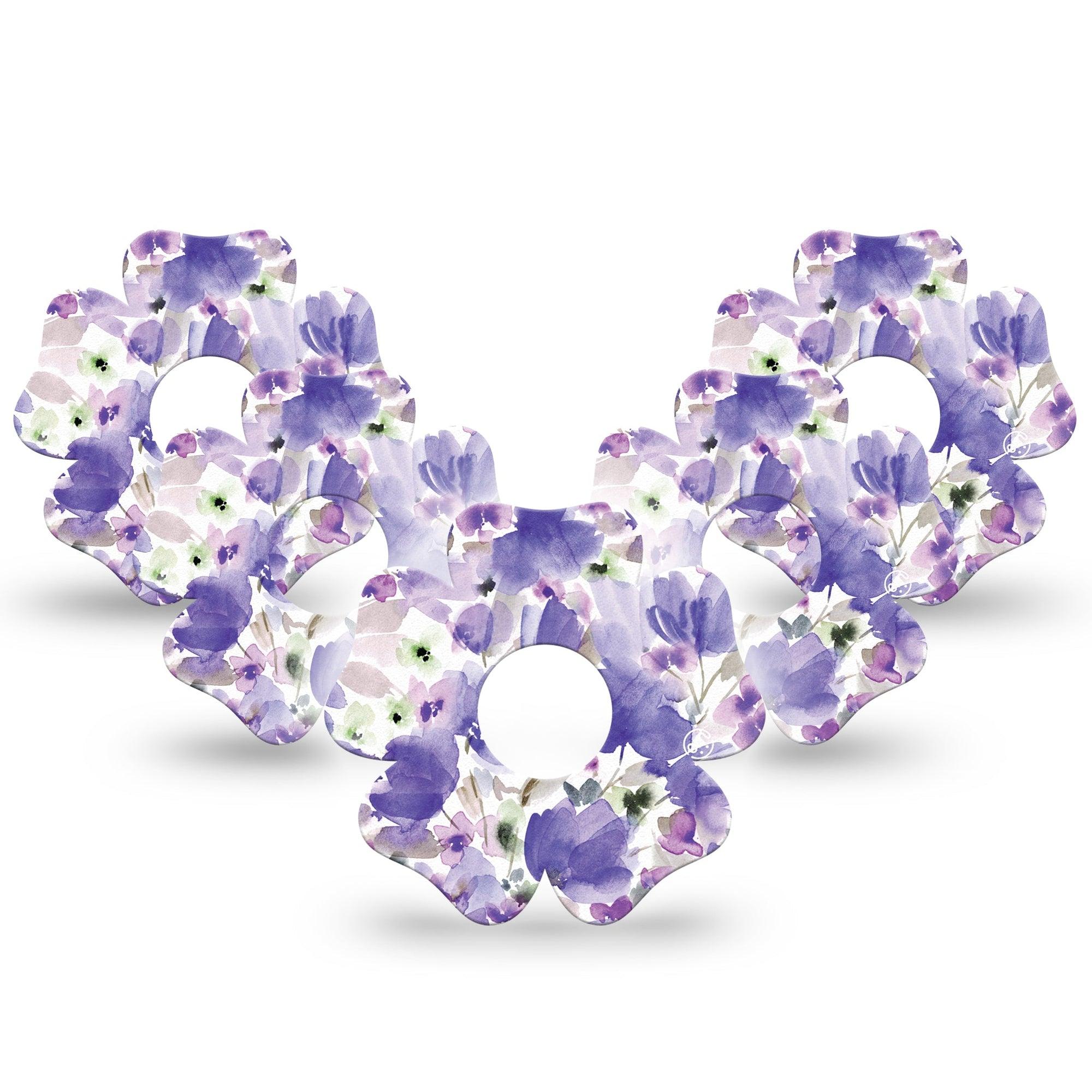 ExpressionMed Italian Blooms Freestyle Libre 3 Flower Shape Tape 5-Pack Lilac Lavender Flowers Plaster CGM Design