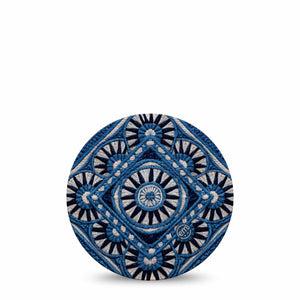 ExpressionMed Indigo Loomwork Freestyle Libre, Libre 2 Plus, and Abbott Lingo OverPatch, Single Tape Black blue tan geometric Fixing Ring Tape for Continuous Glucose Monitor