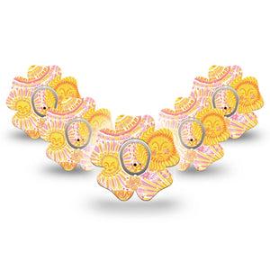 ExpressionMed Bright Sunshine Dexcom G7 and Dexcom Stelo Glucose Biosensor System Flower, 5-Pack Tape and 5-Pack Sticker golden summer aesthetic Adhesive Patch for Continuous Glucose Monitor