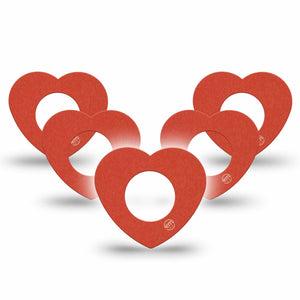 ExpressionMed Cherry Red Freestyle Libre 2 and Libre 2 Plus Heart Shape Tape, Abbott Lingo, 5-Pack Tape Tomato Red Shade, Adhesive Patch CGM Design