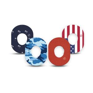 ExpressionMed USA Basics Dexcom G7 and Dexcom Stelo Glucose Biosensor System Mini, 4-Pack Tape patriotic simple design Fixing Ring Patch for Continuous Glucose Monitor