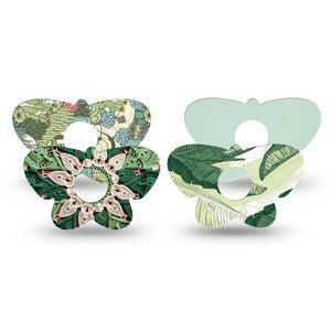 ExpressionMed Tropical Greens Freestyle Libre 3 and Libre 3 Plus Butterfly, 4-Pack Tape palm leaf style Waterproof Plaster for CGM
