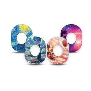 ExpressionMed Cosmic Daydreams Variety Pack Dexcom G7 Mini Tape, Dexcom Stelo Glucose Biosensor System, 4-Pack Tape Variety Imaginary Landscapes, Patch Continuous Glucose Monitor Design