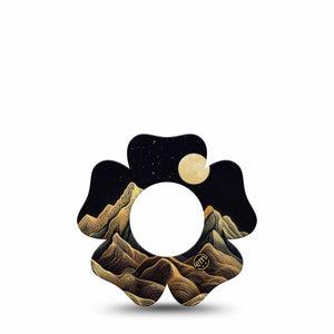 ExpressionMed Black Mountain Freestyle Libre 2 and Libre 2 Plus Flower Shape Tape, Abbott Lingo, Single Tape Gold Black Line Mountain Peaks, Plaster CGM Design