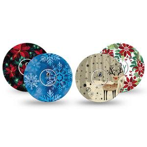 ExpressionMed Winter Woodland Cheer Variety Pack Freestyle Libre 3 and Libre 3 Plus Tape, 4-Pack Tape and 4-Pack Stickers Variety Winter Florals, Adhesive Tape Continuous Glucose Monitor Design