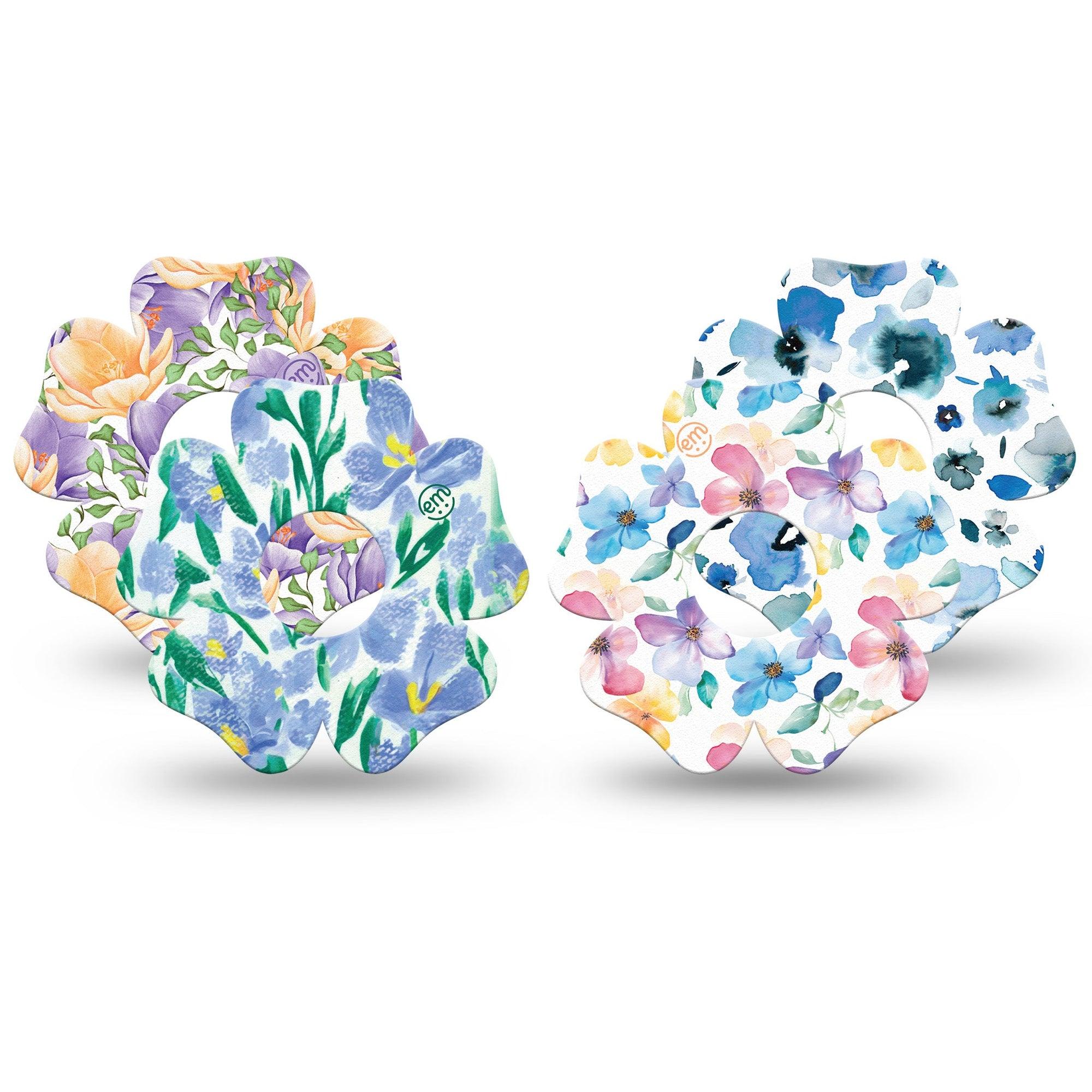 ExpressionMed Dusky Meadow Variety Pack Freestyle Libre 3 and Libre 3 Plus Flower Shape Tape 4-Pack Tape Spring Colors Flowers, Plaster CGM Design