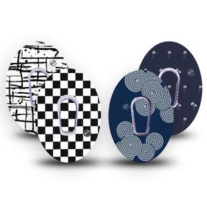 ExpressionMed Simply Patterned Variety Pack Dexcom G6 Sticker and Tape Hand Drawn Inspired, Vinyl Sticker and Tape Design CGM Design