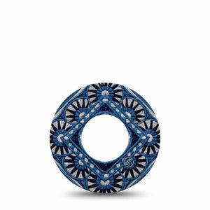 ExpressionMed Indigo Loomwork Freestyle Libre, Libre 2 Plus, and Abbott Lingo, Single Tape Structured textile pattern Fixing Ring Patch for CGM