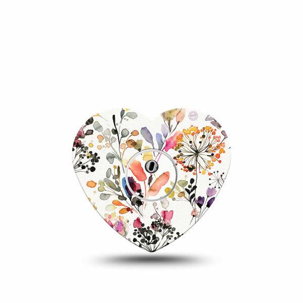 ExpressionMed Delicate Grasses Freestyle Libre 3 Heart Shape Tape Single Tape and Single Sticker Floral Grass Themed Patch CGM Design