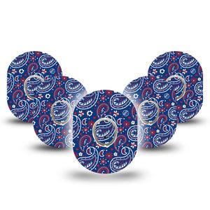 ExpressionMed Independence Paisley Dexcom G7 Tape, Dexcom Stelo Glucose Biosensor System, 5-Pack Tape and 5-Pack Sticker Classic Paisley Pattern, Overlay Tape CGM Design