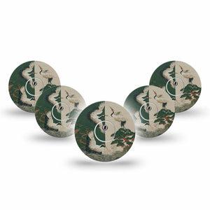 ExpressionMed Tapestry Cranes Freestyle Libre 3 and Libre 3 Plus, 5-Pack Tape and 5-Pack Sticker Tapestry crane art Sensor Cover for CGM