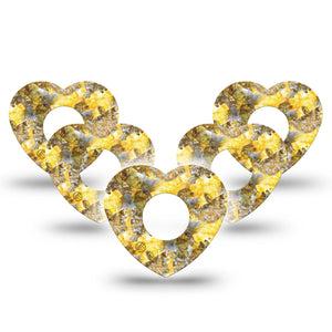 ExpressionMed Fall Camo Infusion Set Heart Shape Tape 10-Pack Hunting Yellow Camo Inspired Adhesive Tape Continuous Glucose Monitor Design