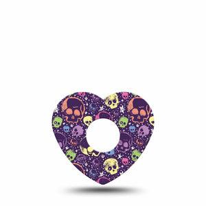 ExpressionMed Neon Skulls Freestyle Libre 3 and Libre 3 Plus Heart Shape Tape, Single Tape Art Skulls Stars, Patch CGM Design
