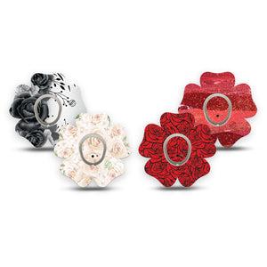 ExpressionMed Crimson Bloom Variety Pack Dexcom G7 and Dexcom Stelo Glucose Biosensor System Flower, 4-Pack Tape and 4-Pack Sticker, Bold rose flowers Fixing Ring Patch for CGM