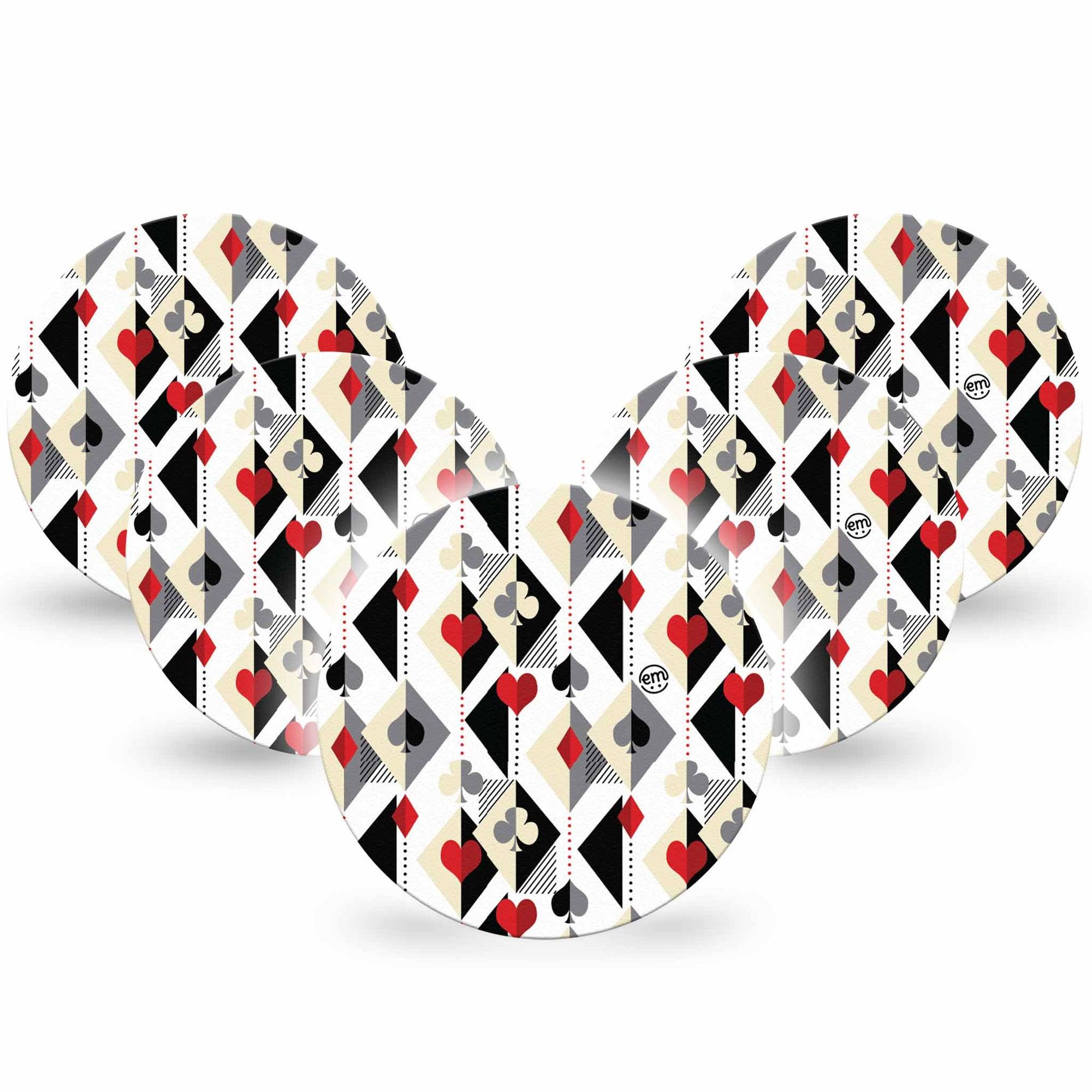 ExpressionMed Playing Cards Dexcom G7 Overpatch, Dexcom Stelo Glucose Biosensor System, 5-Pack Tape Fun Geometric Suites Pattern, Overlay Tape CGM Design