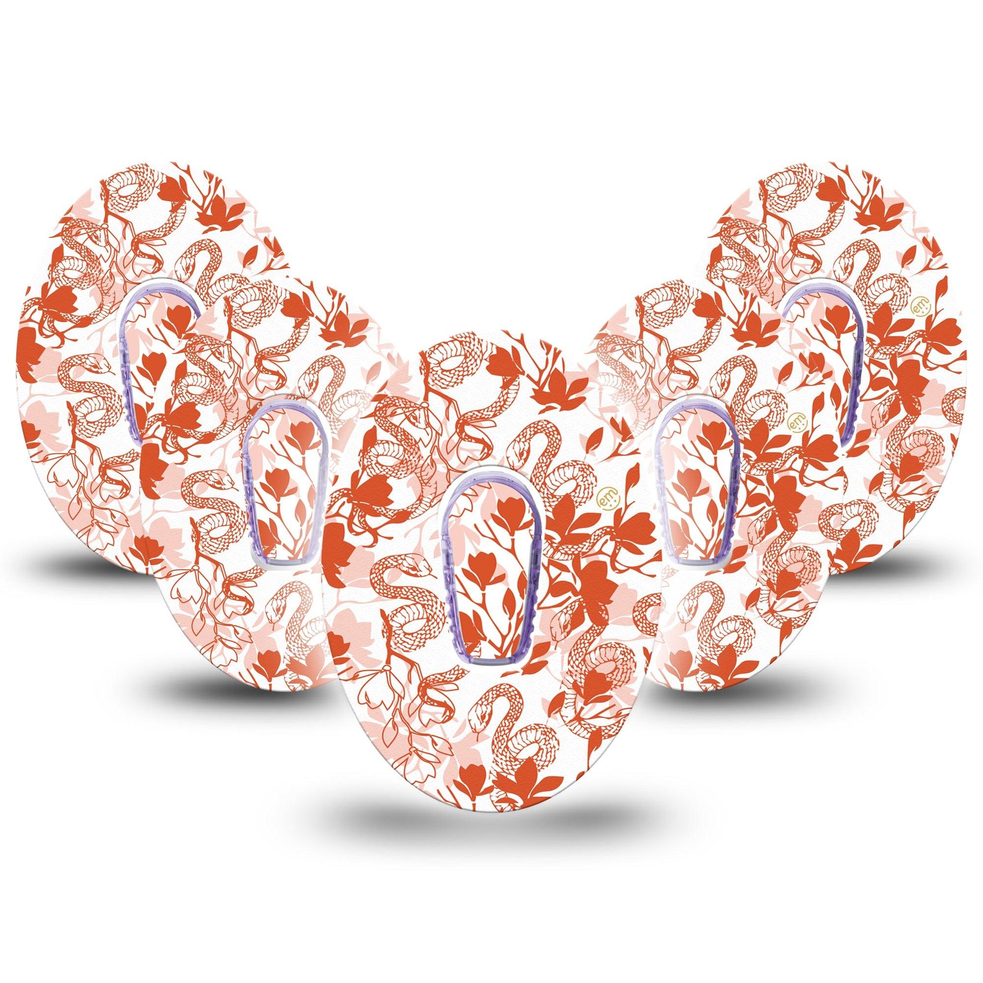 ExpressionMed Lava Coil Floral Dexcom G6 Tape 5-Pack Tape and 5-Pack Sticker Snake Floral Motif, Plaster Continuous Glucose Monitor Design
