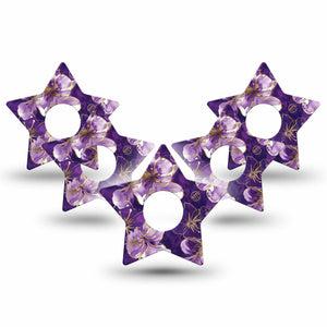 ExpressionMed Plum Gold Freestyle Libre 3 and Libre 3 Plus Star, 5-Pack Painted gold purple petals Decorative Patch for Continuous Glucose Monitor