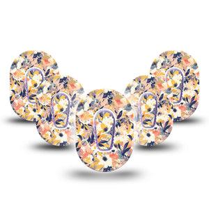 ExpressionMed Tinted Blooms Dexcom G6 Mini Tape 5-Pack Tape and 5-Pack Sticker Peachy Navy Toned Florals Adhesive Tape CGM Design