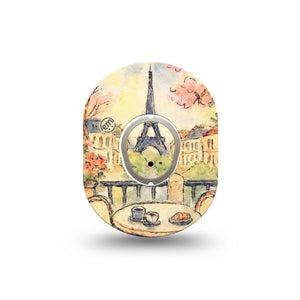 ExpressionMed Café Terrace Dexcom G7 and Dexcom Stelo Glucose Biosensor System Mini, Single Tape and Single Sticker Eiffel tower painting Waterproof Sensor Cover for CGM