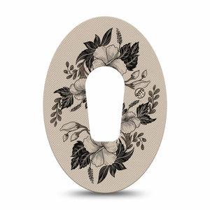 ExpressionMed Low Tide Dexcom G6, Single Tape Black linework flowers Fixing Ring Tape for Continuous Glucose Monitor