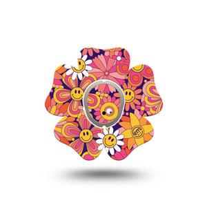 ExpressionMed Groovy Dexcom G7 Flower Shape Tape, Dexcom Stelo Glucose Biosensor System,  Single Tape and Single Sticker Orange Pink Smiley Face Daisies Adhesive Tape CGM Design