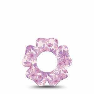ExpressionMed Purple Daisy Freestyle Libre 2 and Libre 2 Plus Flower Shape Tape, Abbott Lingo, Single Tape Gentle Pastel Lilac Florals, Plaster CGM Design