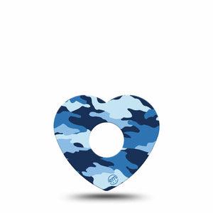 ExpressionMed Blue Camo Freestyle Libre 3 and Libre 3 Plus Heart Shape Tape Single Tape Camo Pattern Overlay Tape CGM Design