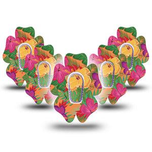 ExpressionMed Bright Hibiscus Dexcom G6 Flower Shape Tape 5-Pack Tape and 5-Pack Sticker Fiery Hibiscus Adhesive Patch Continuous Glucose Monitor Design