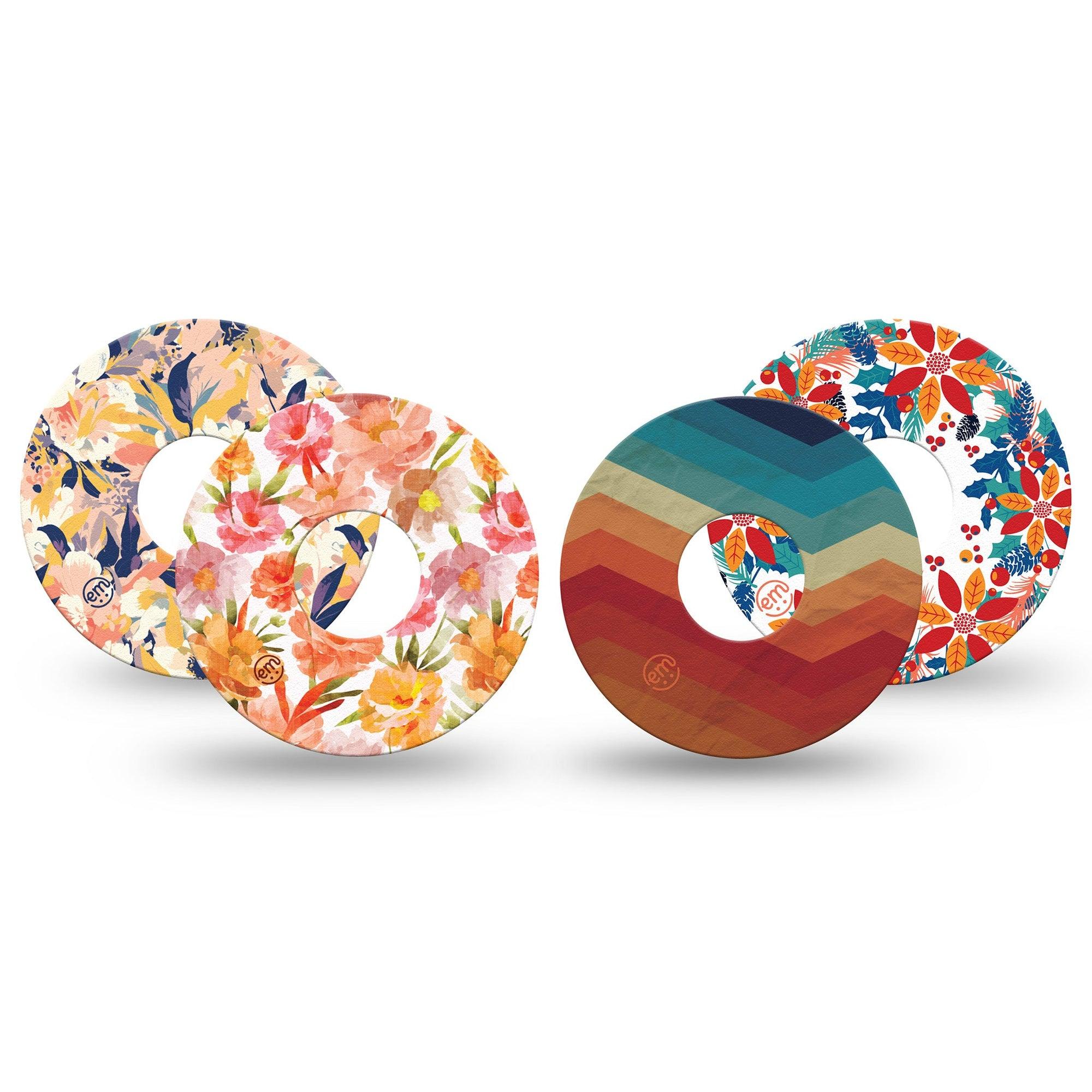 ExpressionMed Jewel Tone Glow Variety Pack Freestyle Libre 3 and Libre 3 Plus Tape, 4-Pack Tape Variety Stripes and Flowers, Adhesive Tape Continuous Glucose Monitor Design