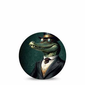 ExpressionMed Dapper Alligator Freestyle Libre and Libre 2 Plus Overpatch, Abbott Lingo, Single Tape Fun Alligator Character, Fixing Ring Patch CGM Design