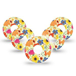 ExpressionMed Botanical Garden Freestyle Libre 3 Tape 5-Pack blue orange flowers Adhesive Tape CGM Design