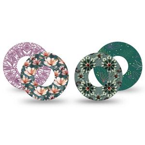 ExpressionMed Sage Petals Variety Pack Freestyle Libre and Libre 2 Plus Tape, Abbott Lingo, 4-Pack Tape Variety, Earthy Green Florals, Fixing Ring Tape Continuous Glucose Monitor Design
