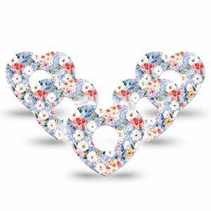 ExpressionMed Petal Breeze Freestyle Libre 3 and Libre 3 Plus Heart, 5-Pack Fresh florals Overlay Tape for Continuous Glucose Monitor