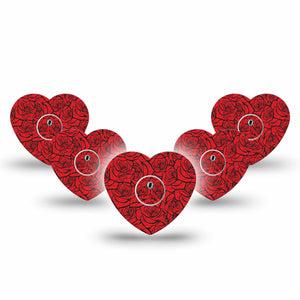 ExpressionMed Roses Freestyle Libre 3 and Libre 3 Plus Heart, 5-Pack Tape and 5-Pack Sticker Red roses Adhesive Patch for Continuous Glucose Monitor