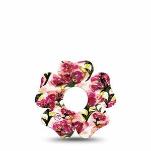 ExpressionMed Maroon Flowers Freestyle Libre 3 and Libre 3 Plus Flower Shape Tape, Single Tape Overlapping Flower Petals, Overlay Tape CGM Design