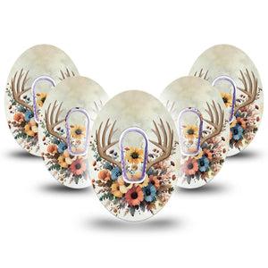 ExpressionMed Floral Antlers Dexcom G6 Tape, 5-Pack Tape and 5-Pack Sticker Muted Toned Wreath, Plaster Continuous Glucose Monitor Design