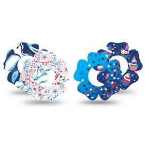 ExpressionMed Firecracker Frenzy Variety Pack Freestyle Libre 2 and Libre 2 Plus Flower Shape Tape, Abbott Lingo,  4-Pack Tape Variety Declaration Of Independence, Fixing Ring Tape CGM Design