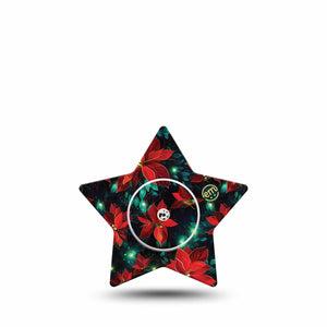 ExpressionMed Christmas Floral Freestyle Libre 2 and Libre 2 Plus Star Shape Tape, Abbott Lingo, Single Tape and Single Sticker Festive Poinsettia, Adhesive Tape CGM Design
