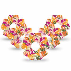 ExpressionMed Retro Brush Stroke Freestyle Libre 3 and Libre 3 Plus Flower Shape Tape 5-Pack Tape Plant-Like Brush Painted Print, Overlay Tape CGM Design