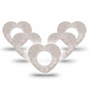 ExpressionMed Vintage Lace Freestyle Libre 2 and Libre 2 Plus Heart Shape Tape, Abbott Lingo, 5-Pack Tape Soft Patterns, Adhesive Patch CGM Design