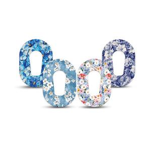 ExpressionMed Blue Petals Dexcom G6 Mini, 4-Pack Tape Vivid floral arrangment Waterproof Sensor Cover for Continuous Glucose Monitor