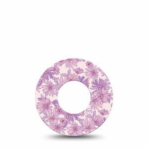 ExpressionMed Purple Daisy Freestyle Libre and Libre 2 Plus Tape, Abbott Lingo, Single Tape Summer Purple Flowers, Fixing Ring Tape Continuous Glucose Monitor Design