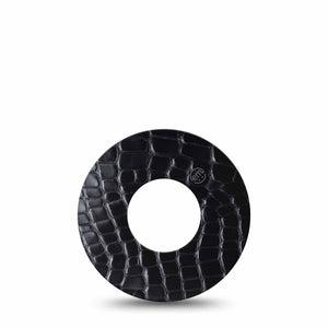 ExpressionMed Black Aligator Skin Freestyle Libre and Libre 2 Plus Tape, Abbott Lingo, Single Tape Black Sleek Alligator Print, Fixing Ring Tape Continuous Glucose Monitor Design