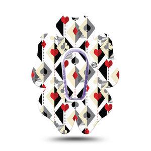 ExpressionMed Playing Cards Dexcom G6 Flower Shape Tape Single Tape and Single Sticker Fun Geometric Suites Pattern, Adhesive Patch Continuous Glucose Monitor Design