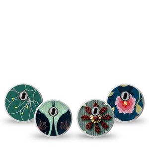 ExpressionMed Muted Mosses Variety Pack Freestyle Libre 3 and Libre 3 Plus Sticker, 4-pack Sticker Variety, Bold Bohemian Flowers, Decorative Decal CGM Design