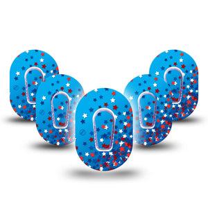 ExpressionMed Confetti Stars Dexcom G6 Mini Tape 5-Pack Tape and 5-Pack Sticker Red White Blue Stars, Adhesive Tape CGM Design