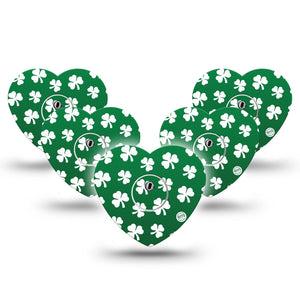 ExpressionMed Shamrock Freestyle Libre 3 and Libre 3 Plus Heart Shape Tape 5-Pack Tape and 5-Pack Sticker Lucky Charm, Patch CGM Design