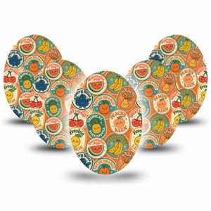 ExpressionMed Fruit Stickers Medtronic Guardian Enlite Universal Oval, 5-Pack Cute sticker print Fixing Ring Tape for Continuous Glucose Monitor
