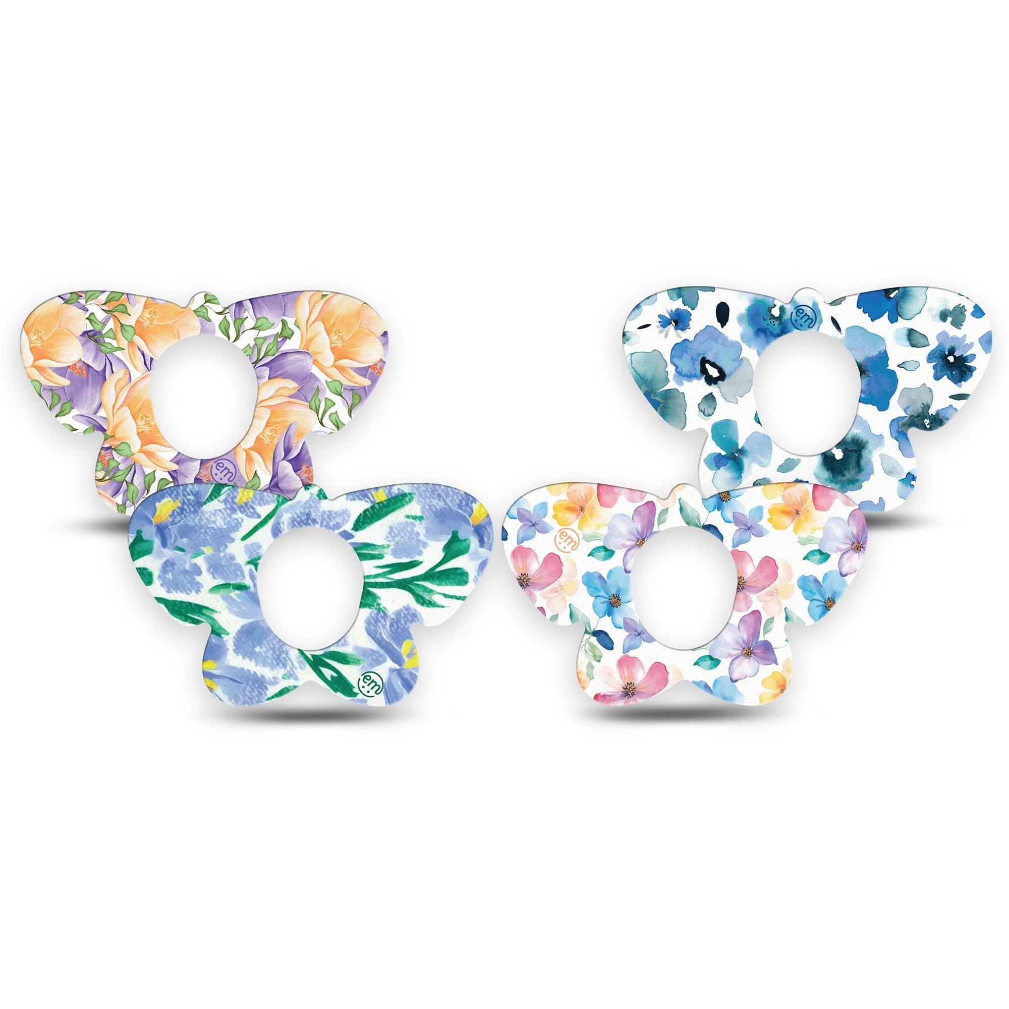 ExpressionMed Dusky Meadow Variety Pack Dexcom G7 Butterfly Shape Tape, Dexcom Stelo Glucose Biosensor System,  4-Pack Tape Mixture Of Light Colored Blooms, Adhesive Tape CGM Design