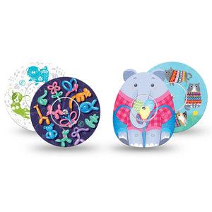 ExpressionMed Playful Animals Variety Pack Freestyle Libre and Libre 2 Plus Tape, Abbott Lingo, 4-Pack Tape and 4-Pack Sticker Variety Cute Pet Inspired, Fixing Ring Tape Continuous Glucose Monitor Design